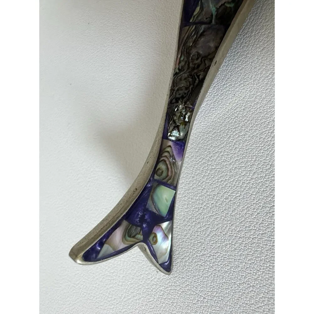 Vintage Abalone Fish Bottle Opener Alpaca Silver Frame Mid Century Modern MCM